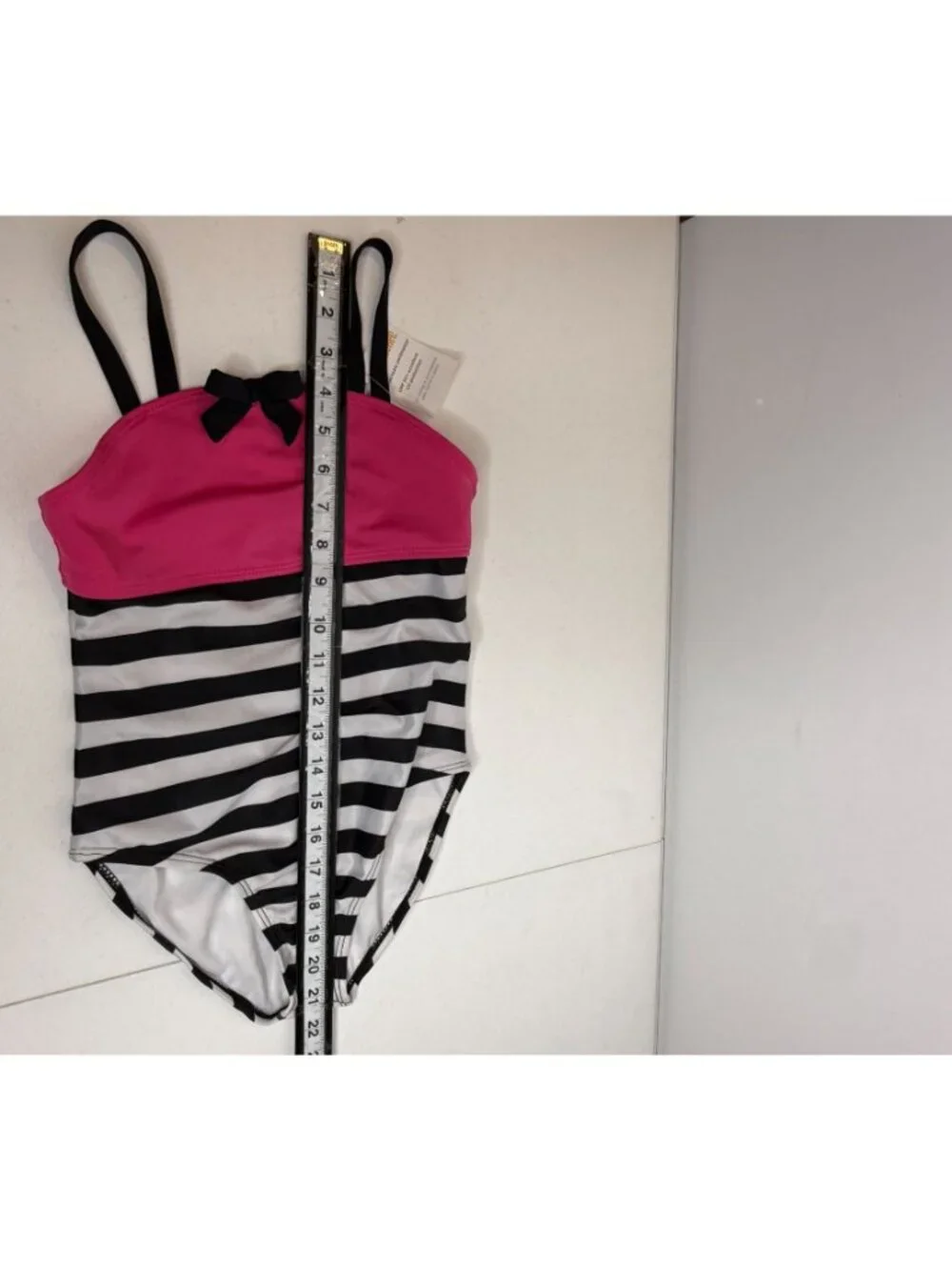 Gymboree Girls 7-8 Pink Striped Bow One Piece Swimsuit NWT